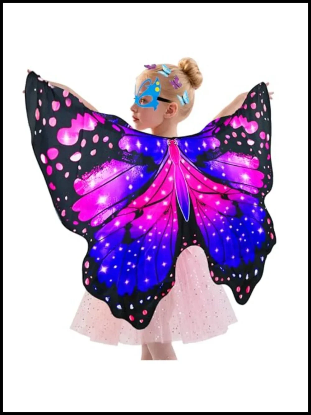 Butterfly Wings Costume for Girls Fairy Dress Up with Headband Mask